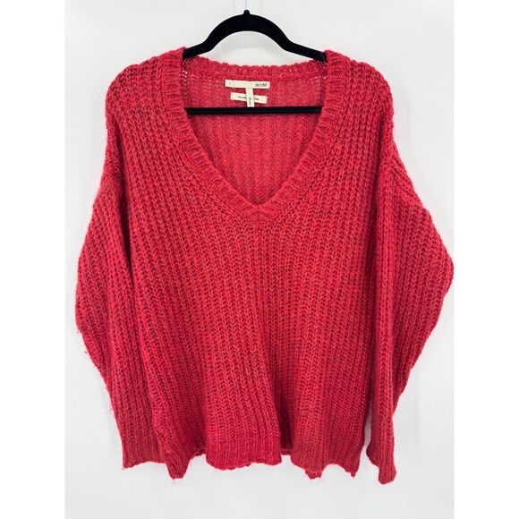 ACOTE Red Mohair Blend V Neck Knit Sweater Size 1 (M or US 6) - Picture 1 of 6